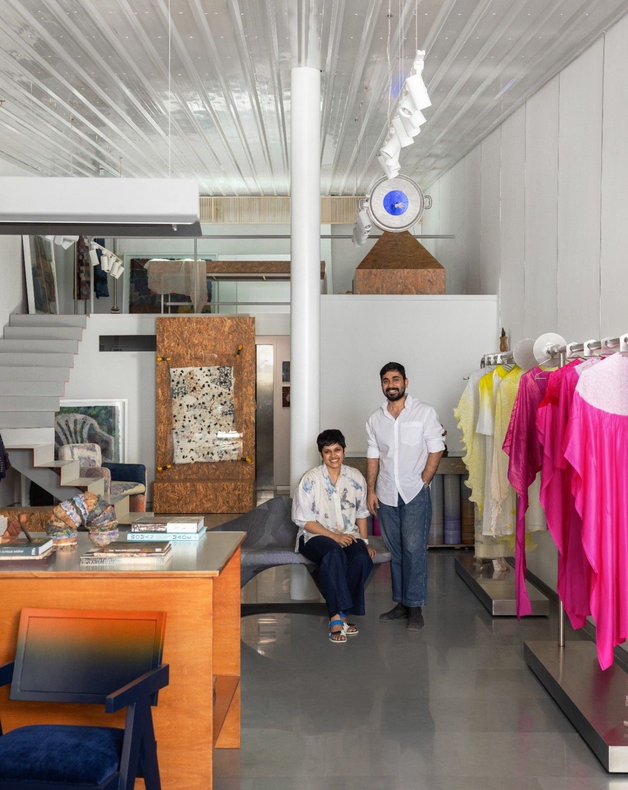 Studio Medium founders Ridhhi Jain and Dhruv Satija at the store in Dhanmill