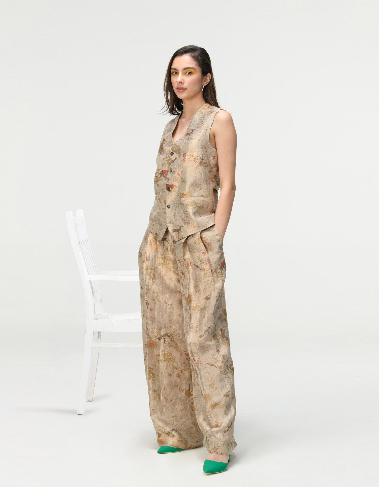 Silk brocade ivory palazzos, Suket Dhir