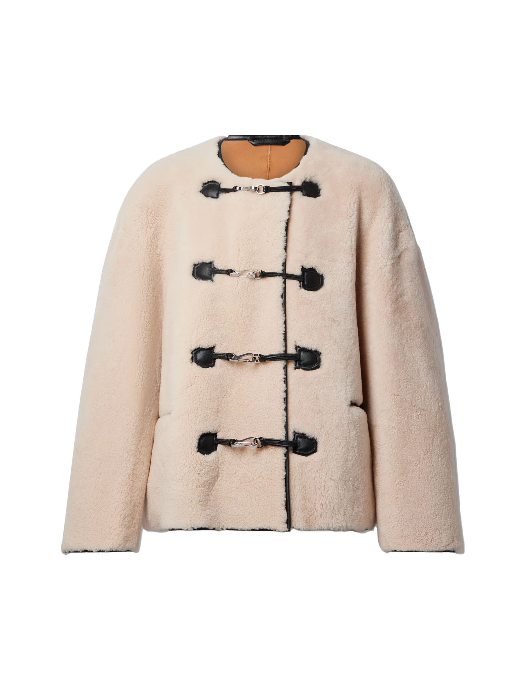 Leather-trimmed shearling jacket, Toteme, ₹2,66,040