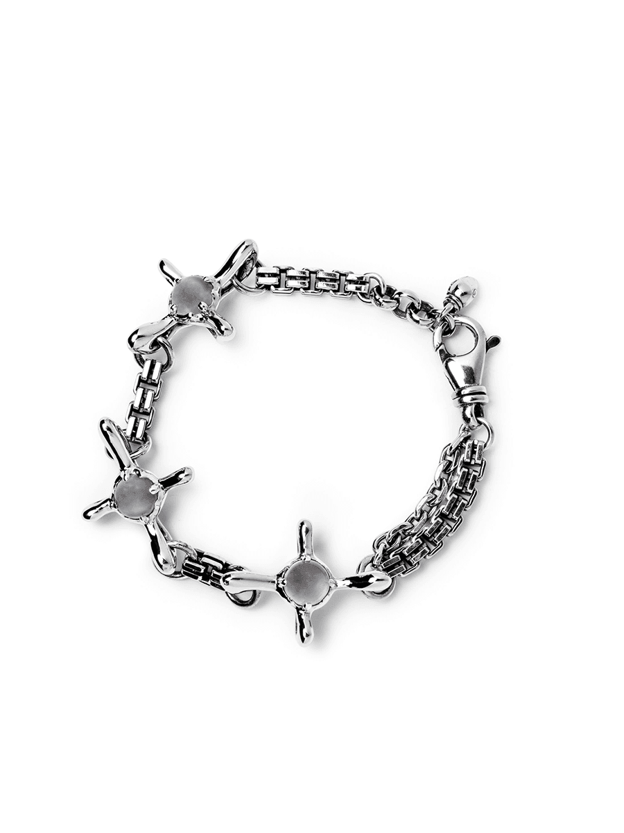 Tant d’Avenir Exo 3 silver bracelet with moonstone and rose quartz