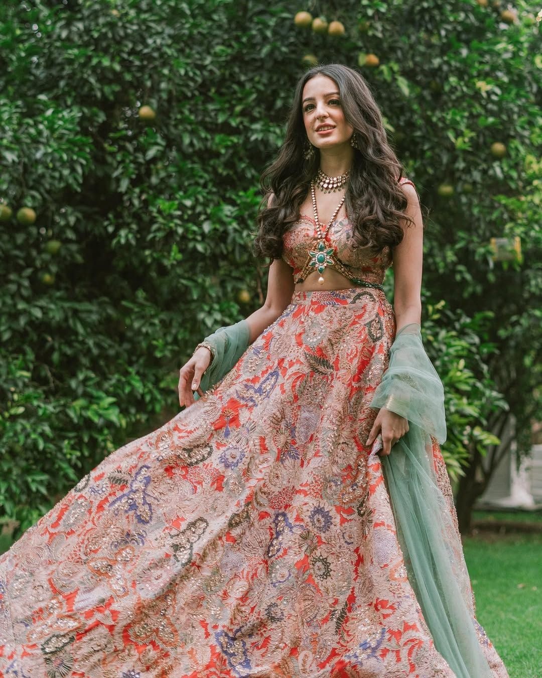 Tarini Manchanda in an Aisha Rao lehenga for her pre-wedding sundowner