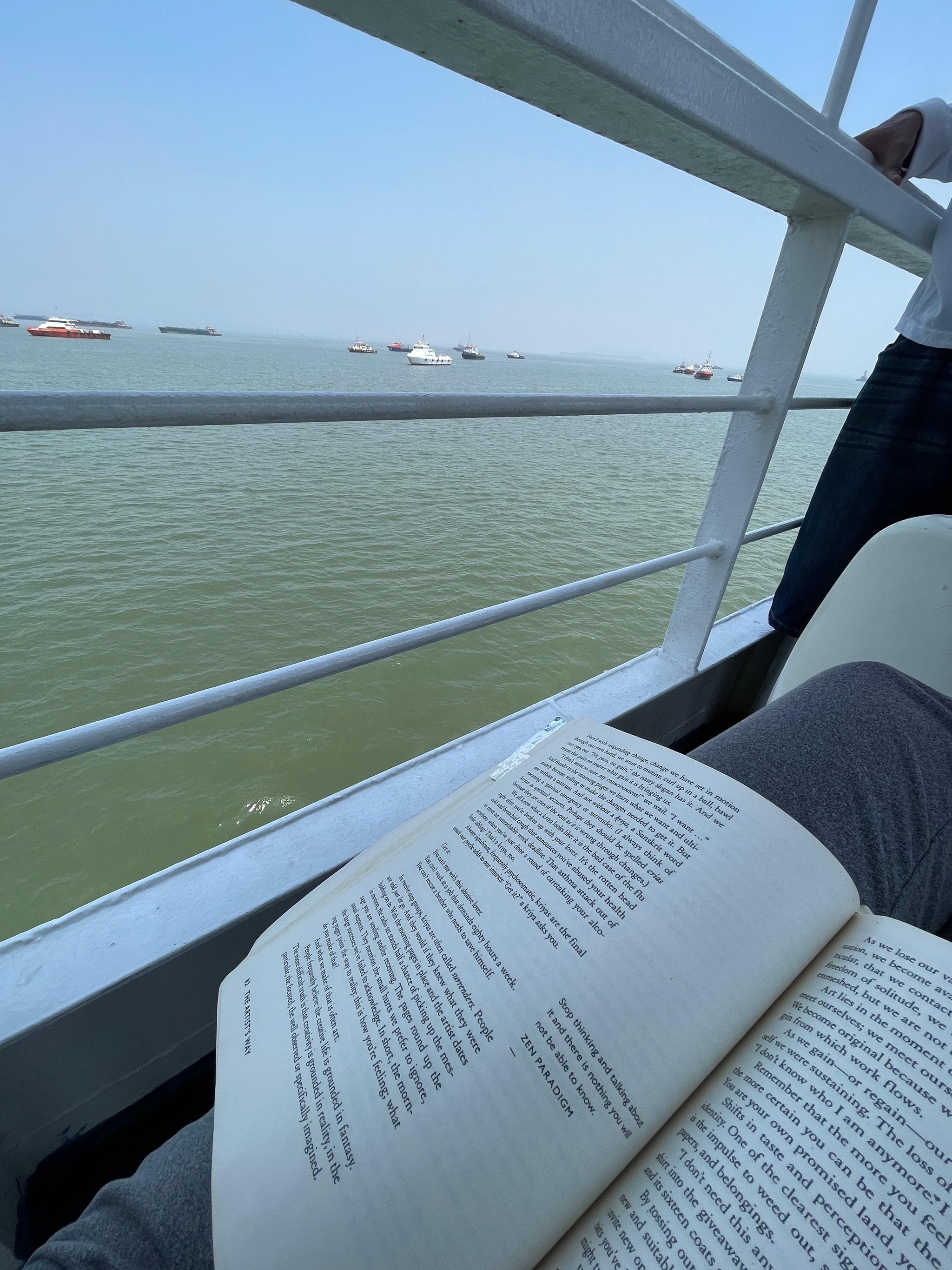 Shachi Ankolekar reading The Artist's Way on a ferry, The Nod Mag