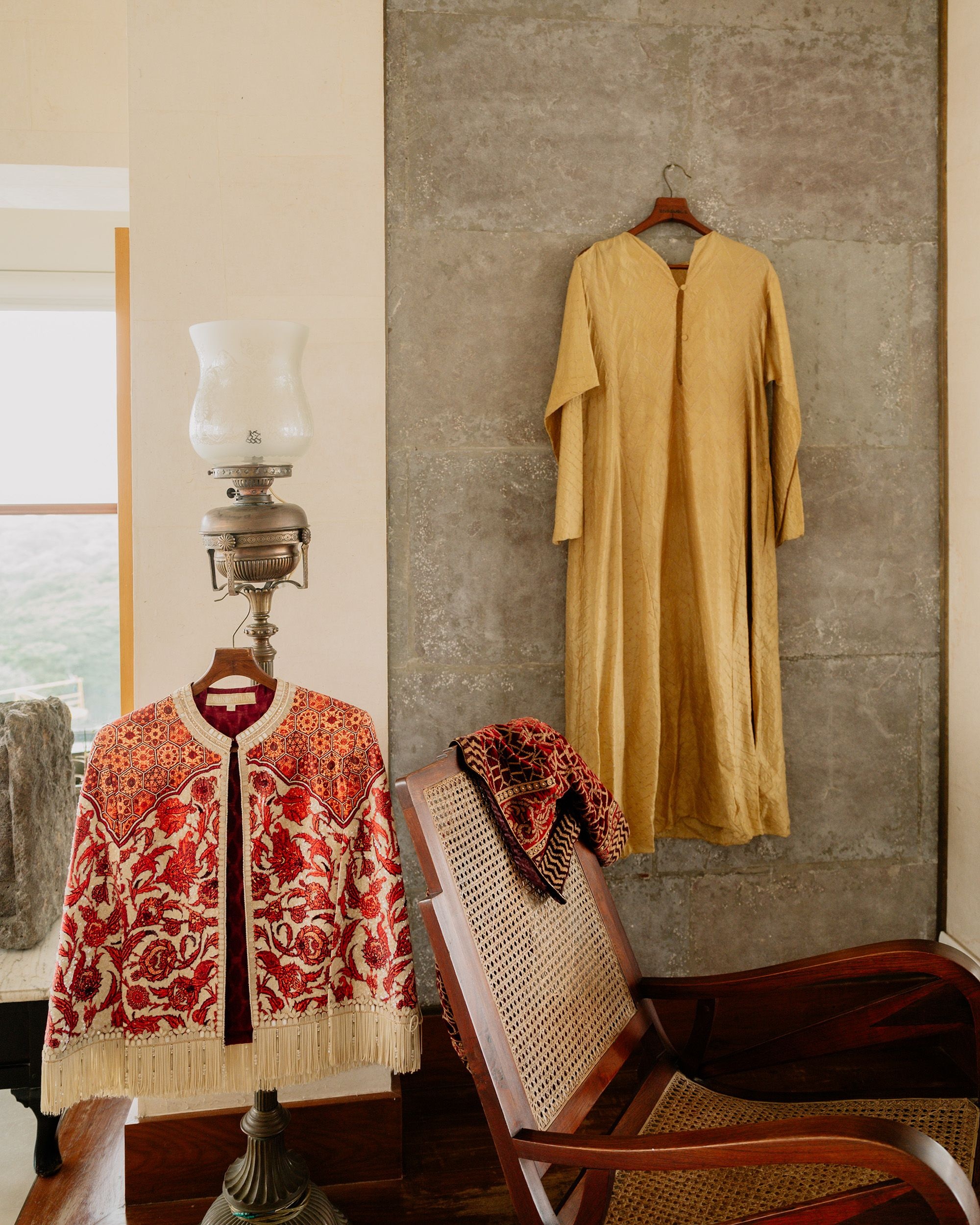 Jackets by Tarun Tahiliani and kurta by Asha Sarabhai