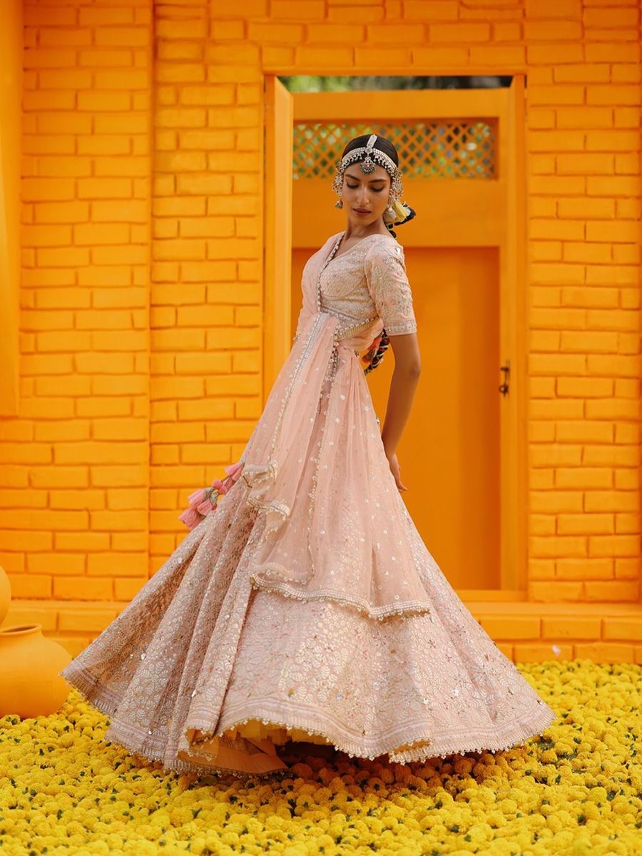 Gopi Vaid Blush Pink Lehenga Set, The Nod Mag