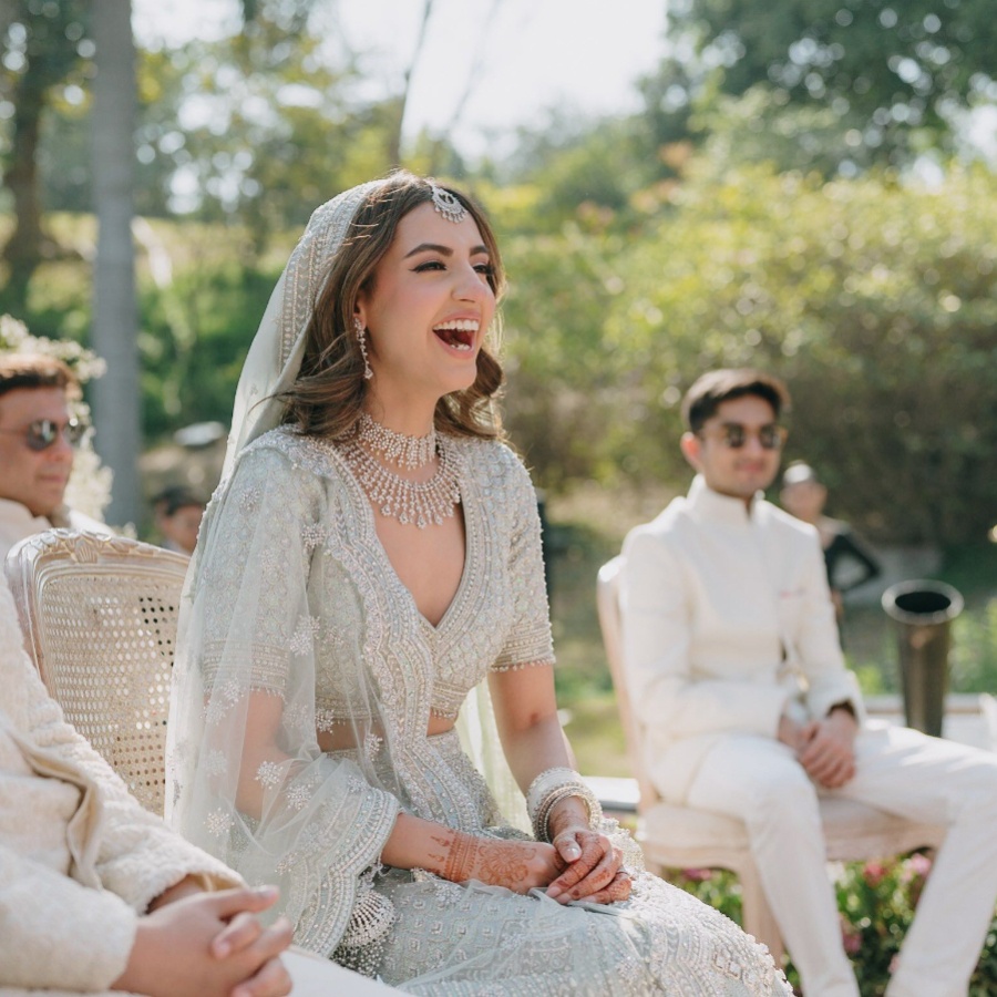 Bride Rhea Narula Chowdhri opted for a subtle sage green for her big day