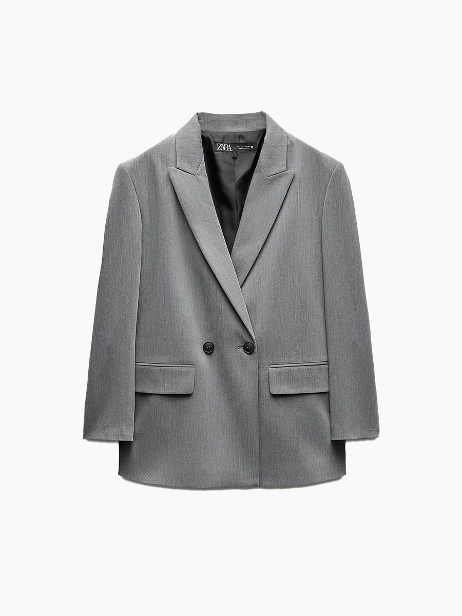 Zara oversized double-breasted grey blazer