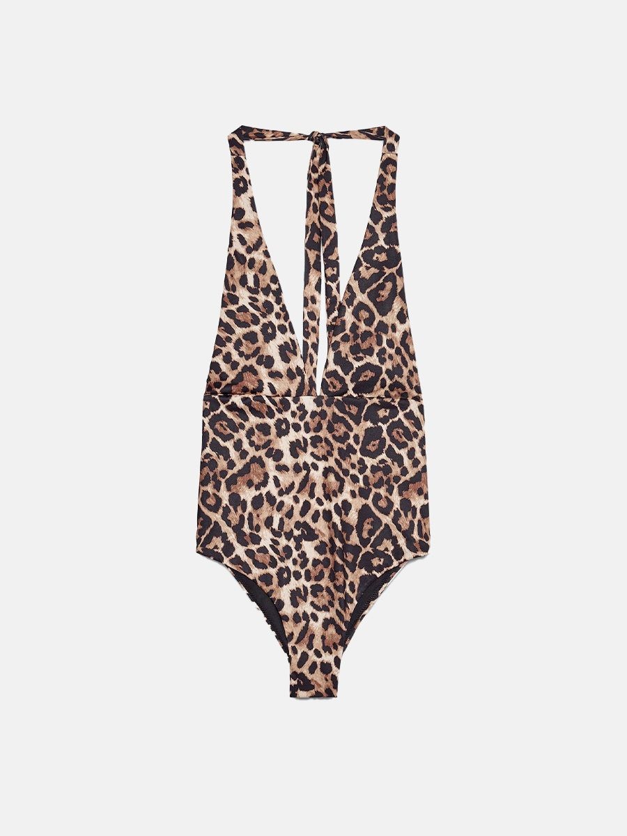 Zara halterneck animal print swimsuit