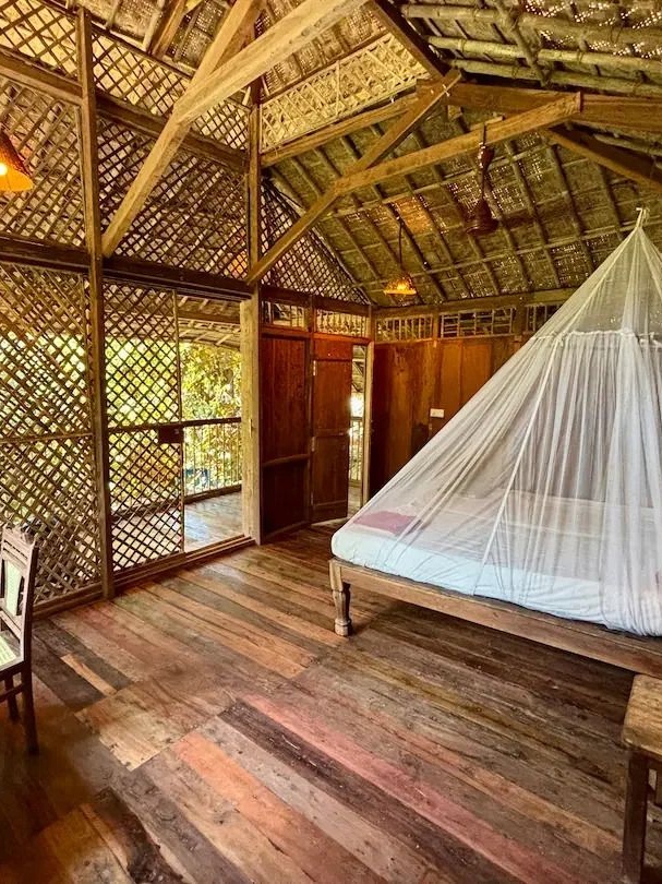 Room made with bamboo, jute, rice straw, and reclaimed wood