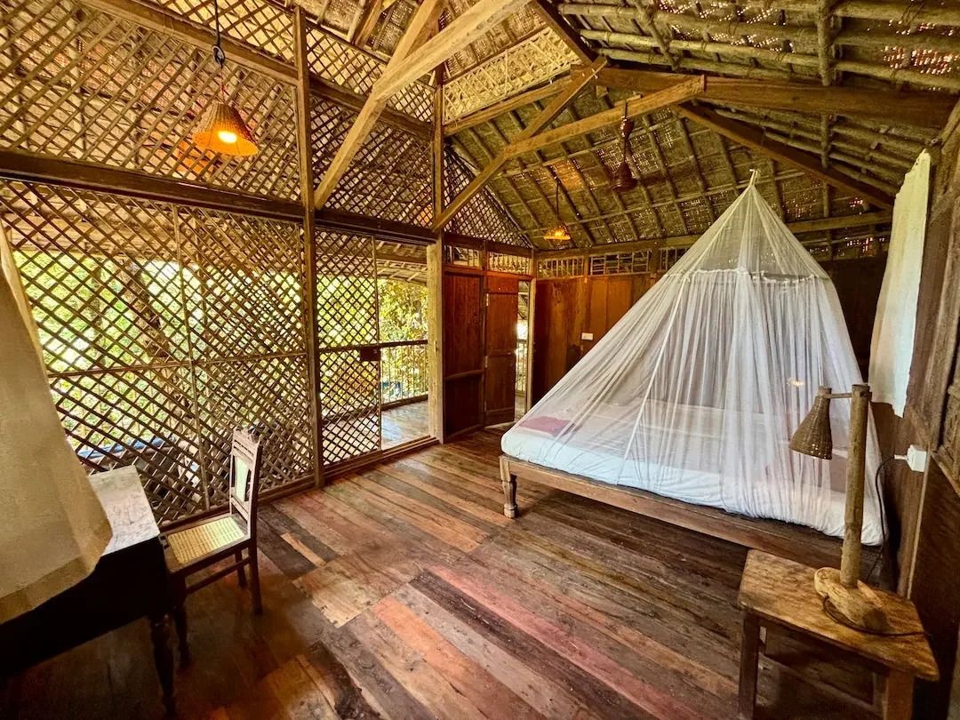 Room made with bamboo, jute, rice straw, and reclaimed wood