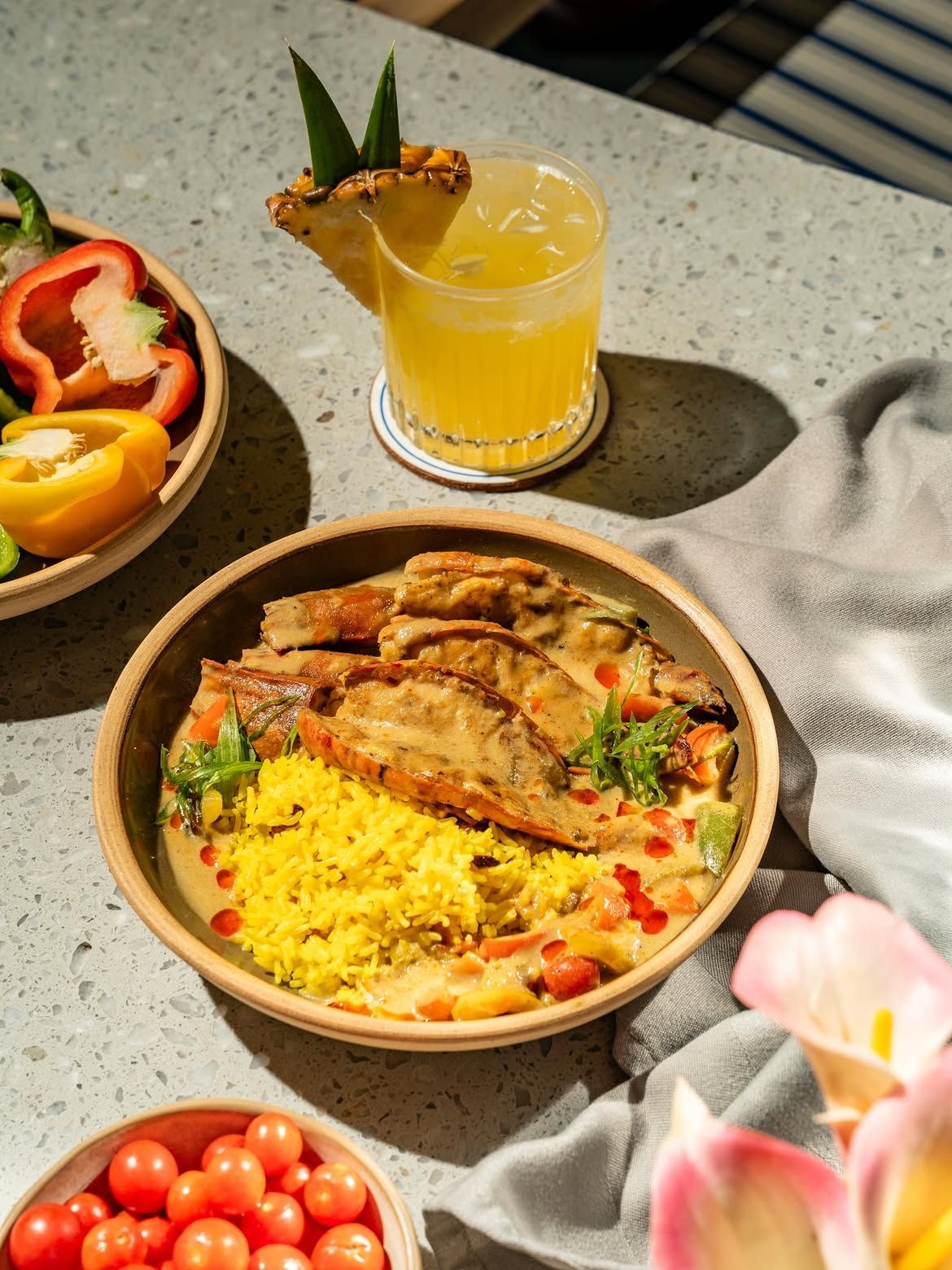 Goan prawn curry and yellow rice
