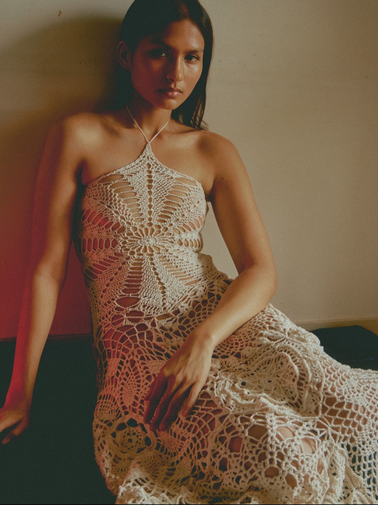 Aarzoo Thapa wearing her own crochet dress