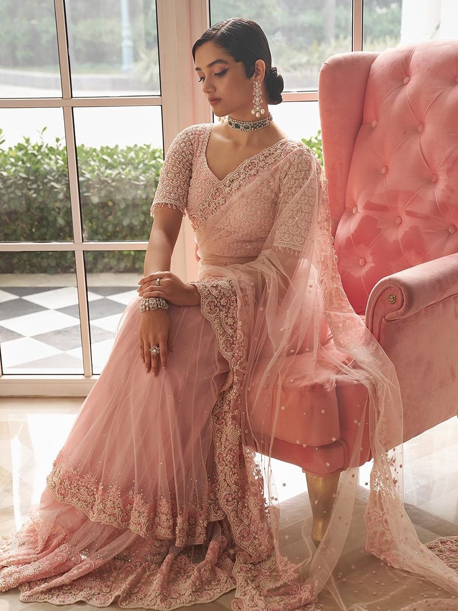 Shantanu Goenka Soft Pink Tulle Layered Kali Saree, The Nod Mag