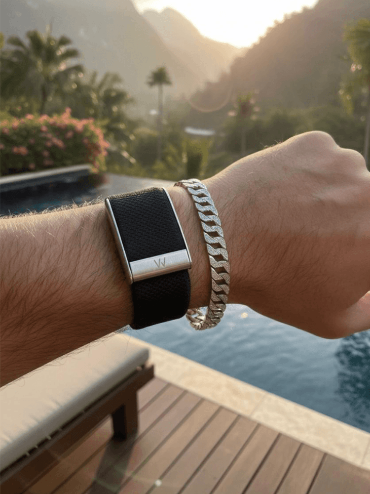 A white gold and diamond Cuban link bracelet that Tara made for Tanveer