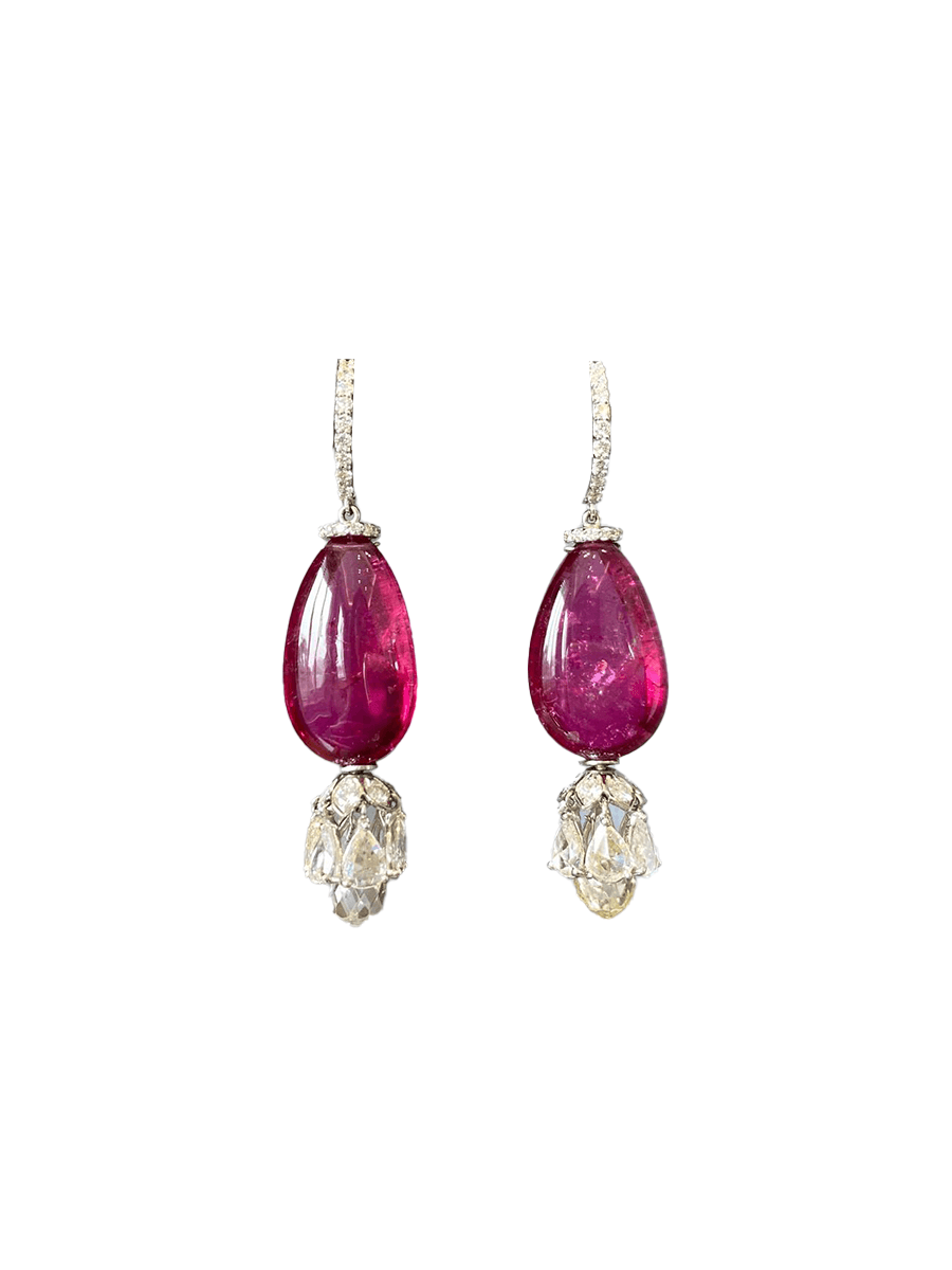 Rubylite tourmaline earrings that Pranay designed for his wife
