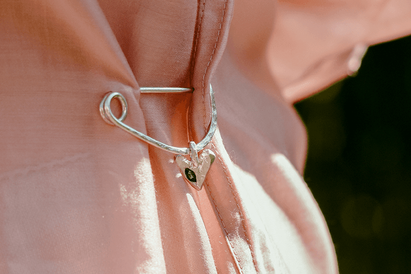 An XL Heart brooch from The Ouze styled on a shirt