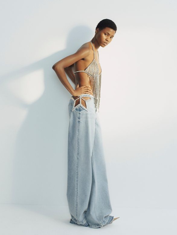 Stella McCartney X H&M crystal bralette and embellished cutout jeans