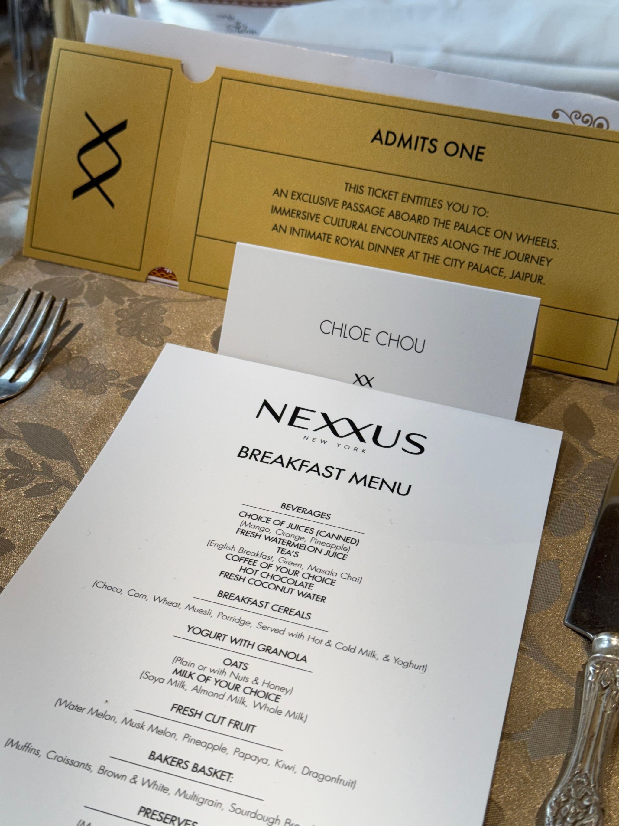 Nexxus Palace on Wheels breakfast menu