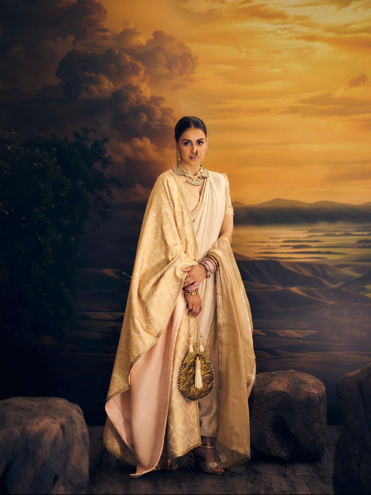 Genelia Deshmukh in a Re-Ceremonial Himroo sari