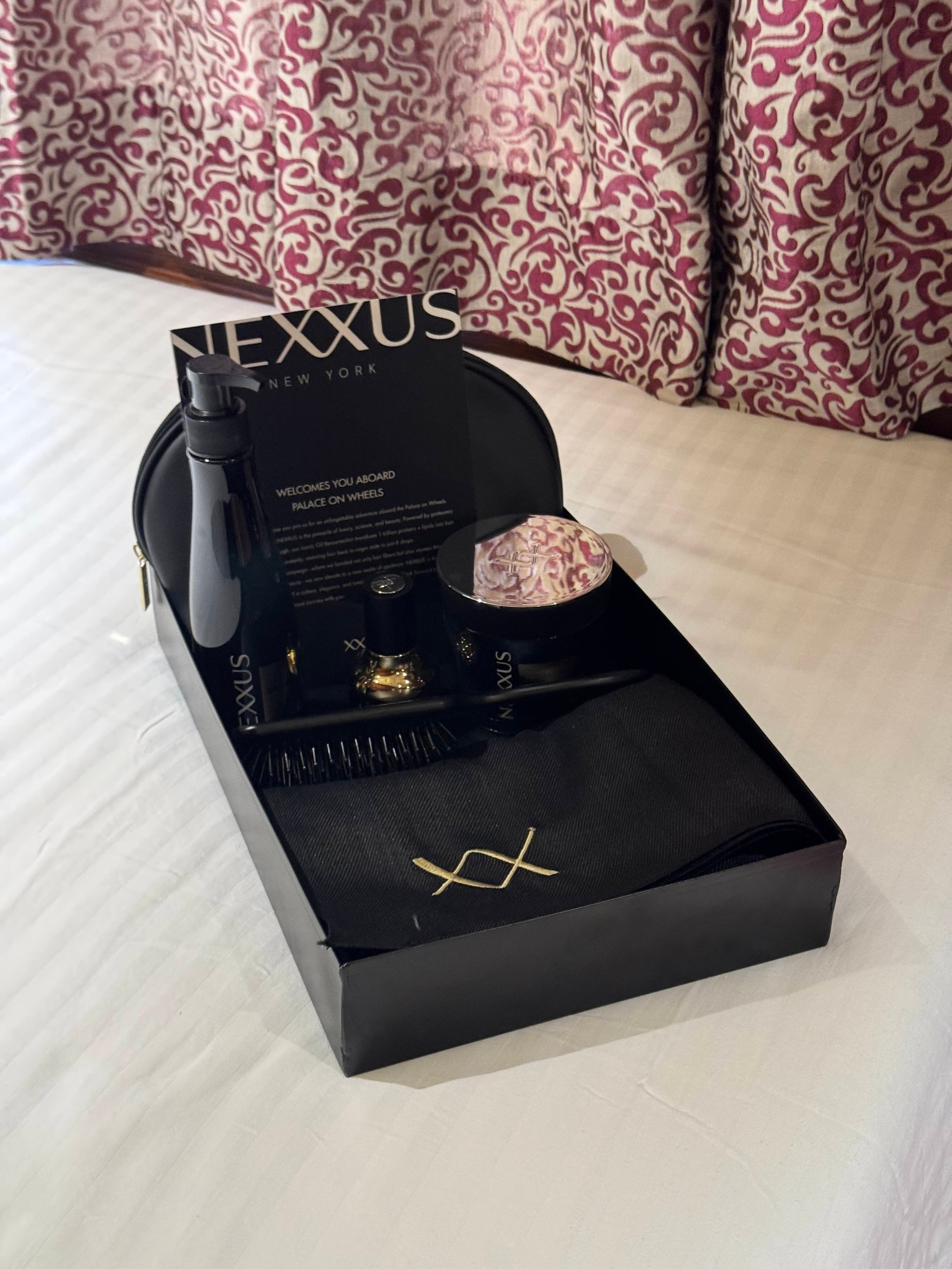 Nexxus hamper at the Palace on Wheels experience