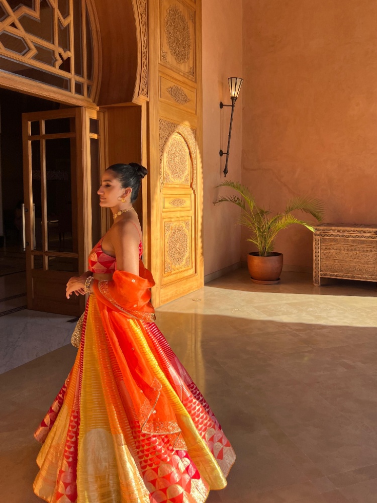 Aaliya Amrin in a Shanti Banaras lehenga and Olio jewellery