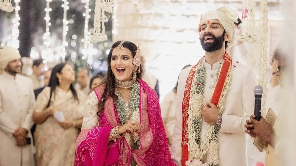 Aavriti Jain, founder of jewellery brand Dhora, at her wedding at Rambagh Palace in Jaipur