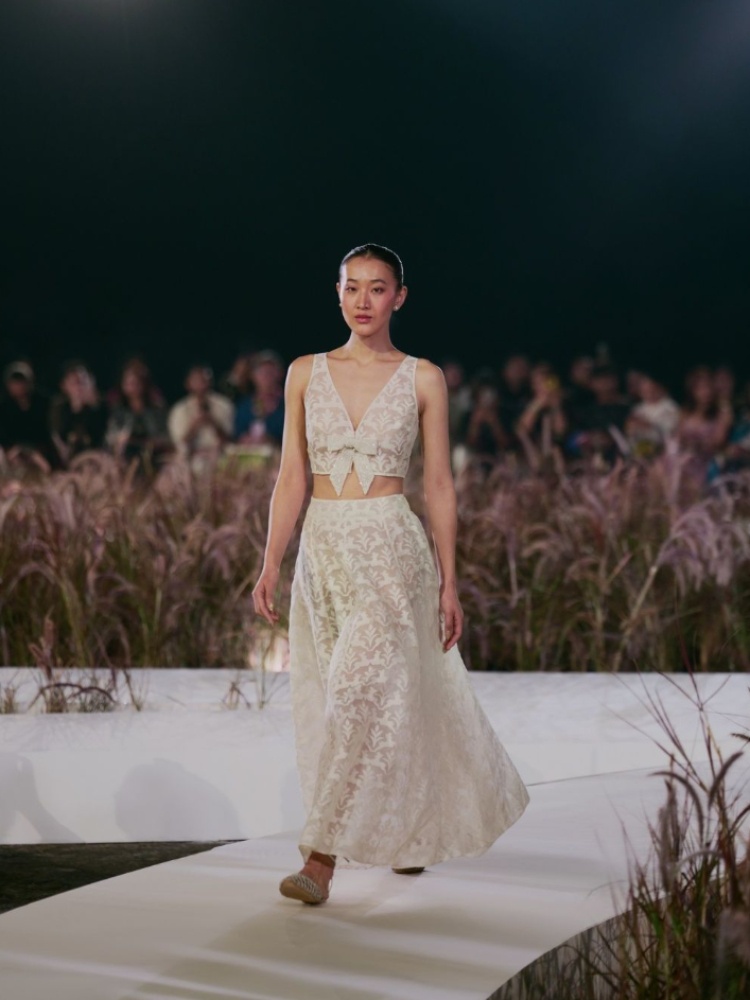 An all-white look from Anita Dongre Rewild 2026 show at Lukshmi Vilas Palace in Vadodra