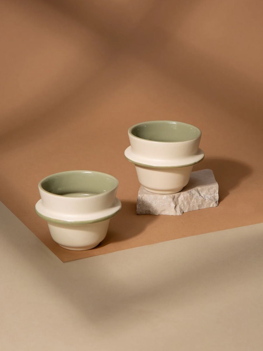 Orbit (90 ml) espresso cups in sage green (set of two), Ware Innovations, ₹1,000