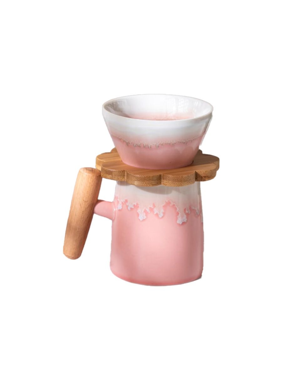 Pink cherry blossom ceramic pour-over coffee set, CozyMatchaNook, ₹3,747