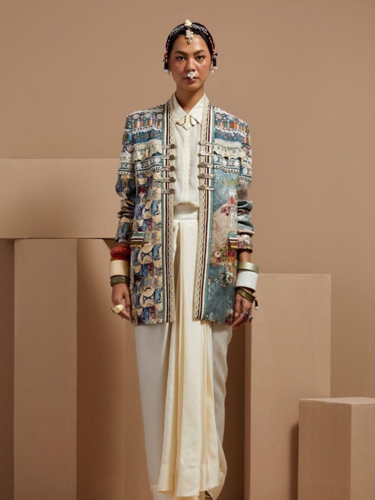 Aseem Kapoor embroidered jacket with lace and tribal accents