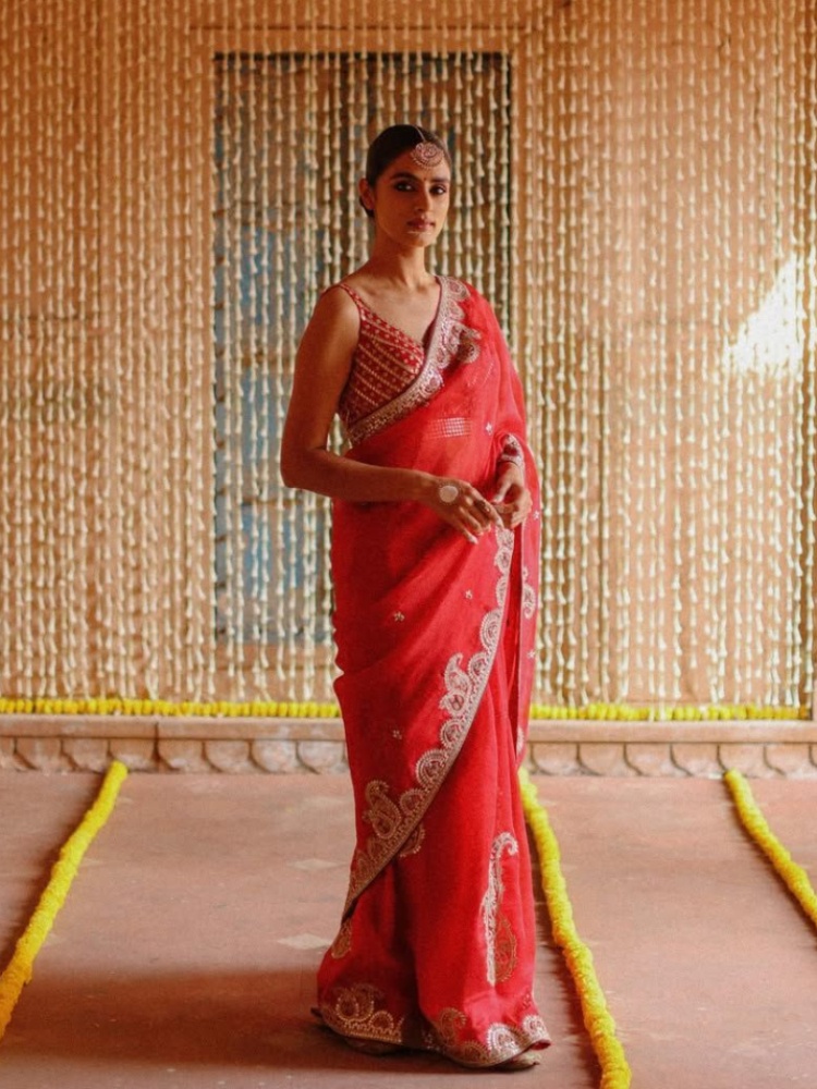 Asha Gautam organza sari with gota work