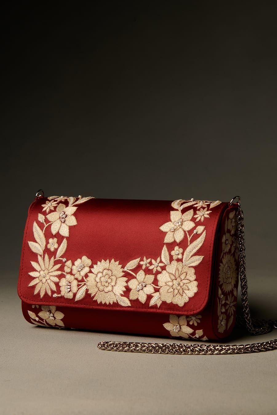 Ashdeen Envelope bag in silk with Parsi gara embroidery