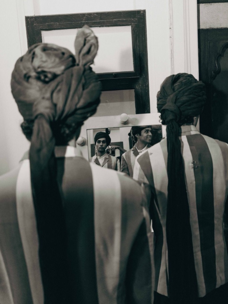 Backstage at the Rkive City show at Mayo College: models in Pachranga blazers inspired by the school's uniform