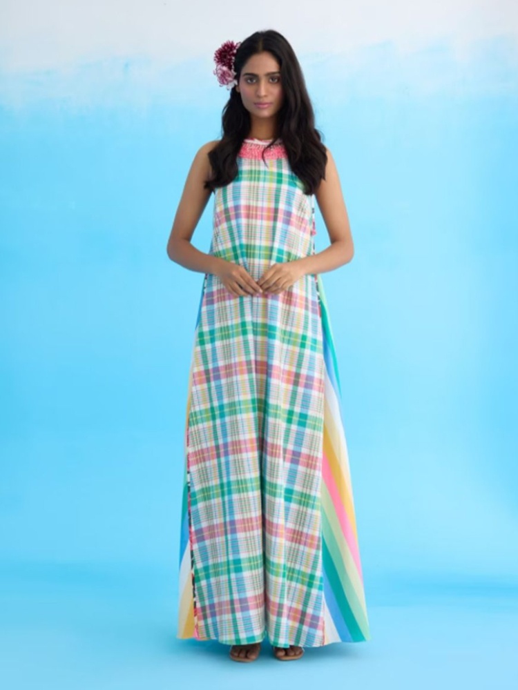 Blue Madras Checks maxi dress, Nikasha