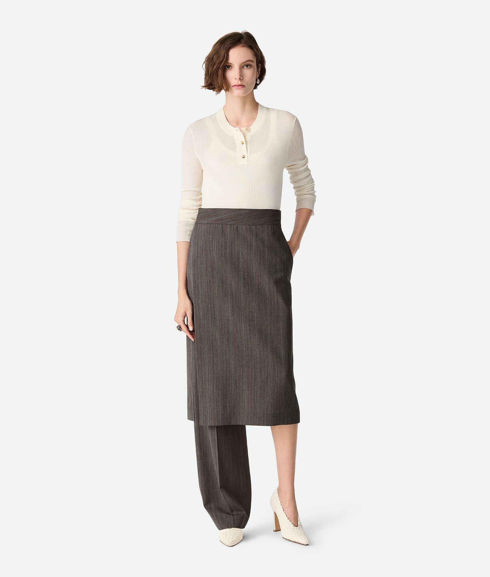 Bottega Veneta Wool Subtle Stripe Skirt Trousers