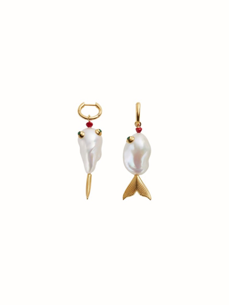 Bottega Veneta pearl and agate fish earrings