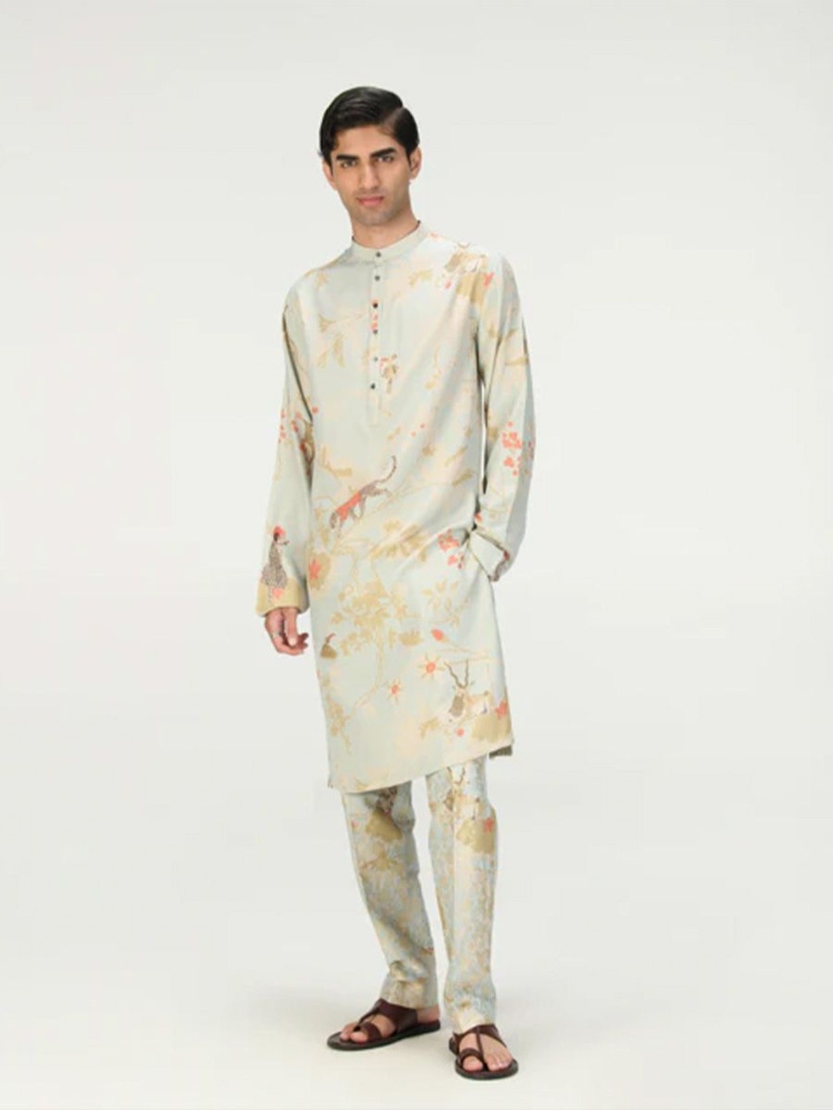 Bade miyan kurta muga satin silk ice blue, Suket Dhir, ₹38,650