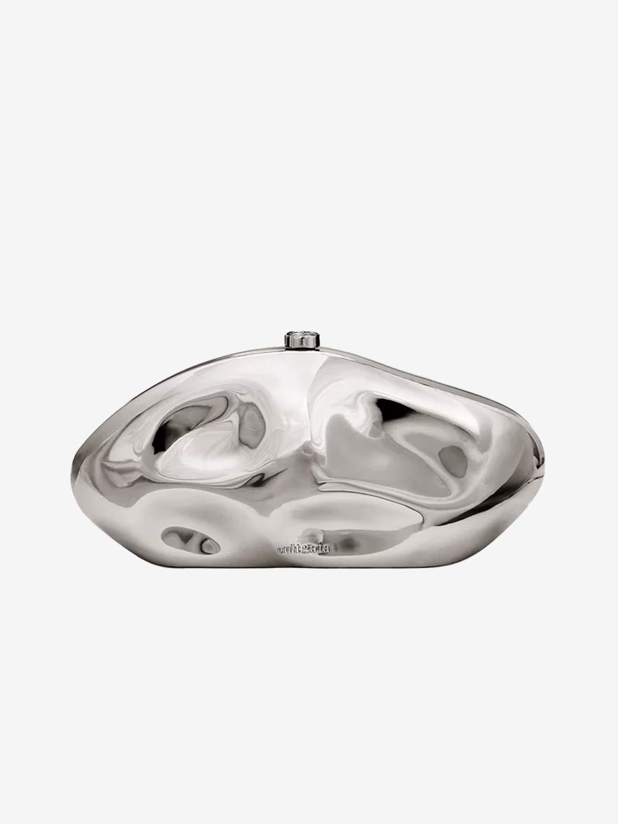 Cult Gaia Caldera Metallic Clutch in silver