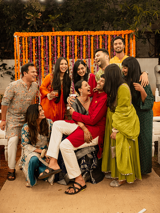The couple with friends during the mehendi