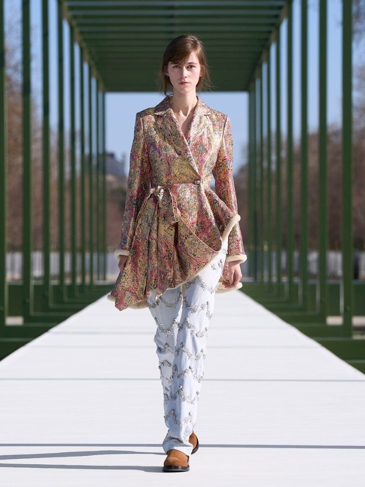 Embellished jeans inspired by the Junon dress on the Dior autumn/winter 2026 runway