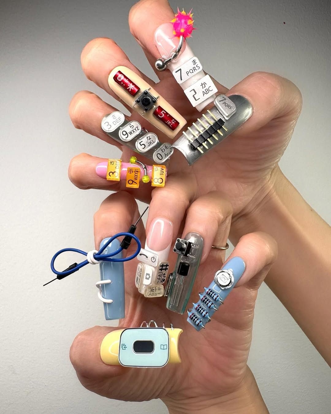An extreme gel manicure with extensions by New York-based Japanese nail artist Mei Kawajiri