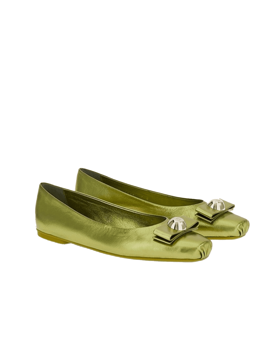 Ferragamo Vara bow ballerinas with green metallic finish