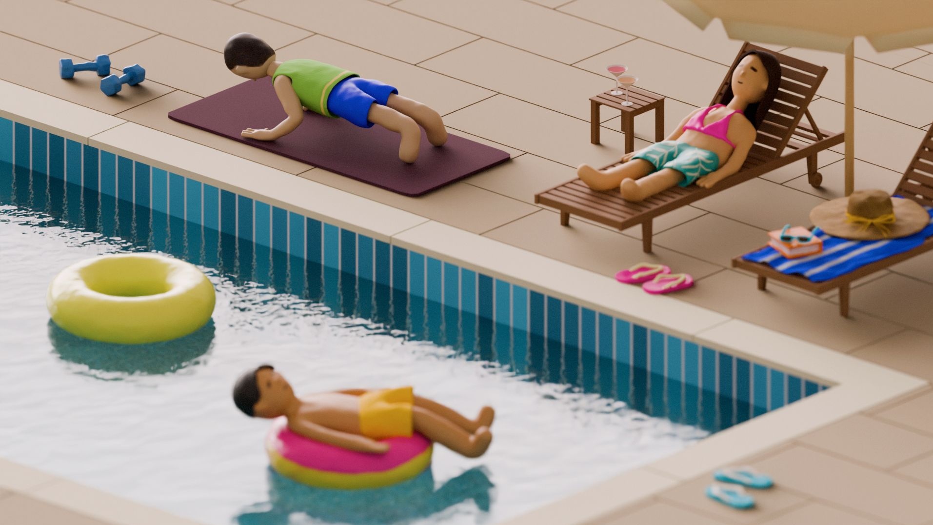 An illustration by Dhrutika Khimani depicting fitness and wellness oriented holidays