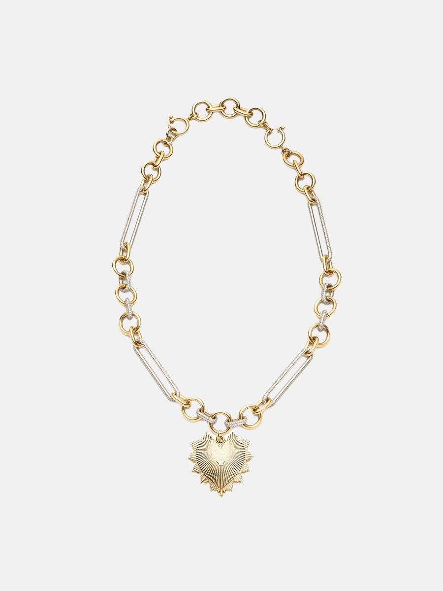 The Nod Locks and Links: Custom Heart Love token oversized pave mixed clip necklace