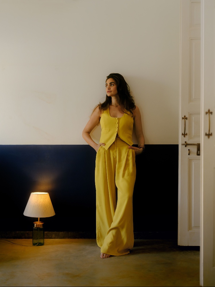 Gabriella Demetriades in a matching waistcoat and pants set from Lebanese designer Racil