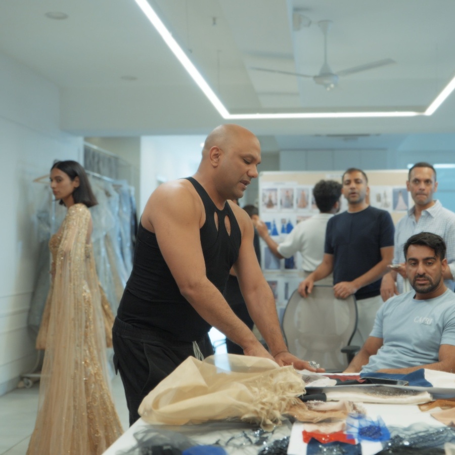 Gaurav Gupta in his studio in Noida, with his team