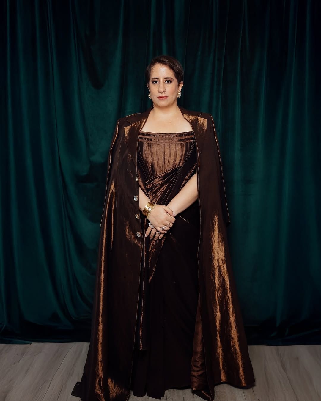 Academy Award-winning producer Guneet Monga in Manish Malhotra for the Oscars