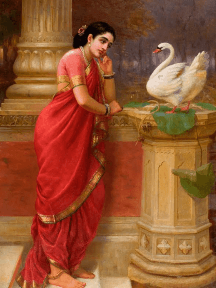 Damayanti and the Hamsa, Raja Ravi Varma, 1899