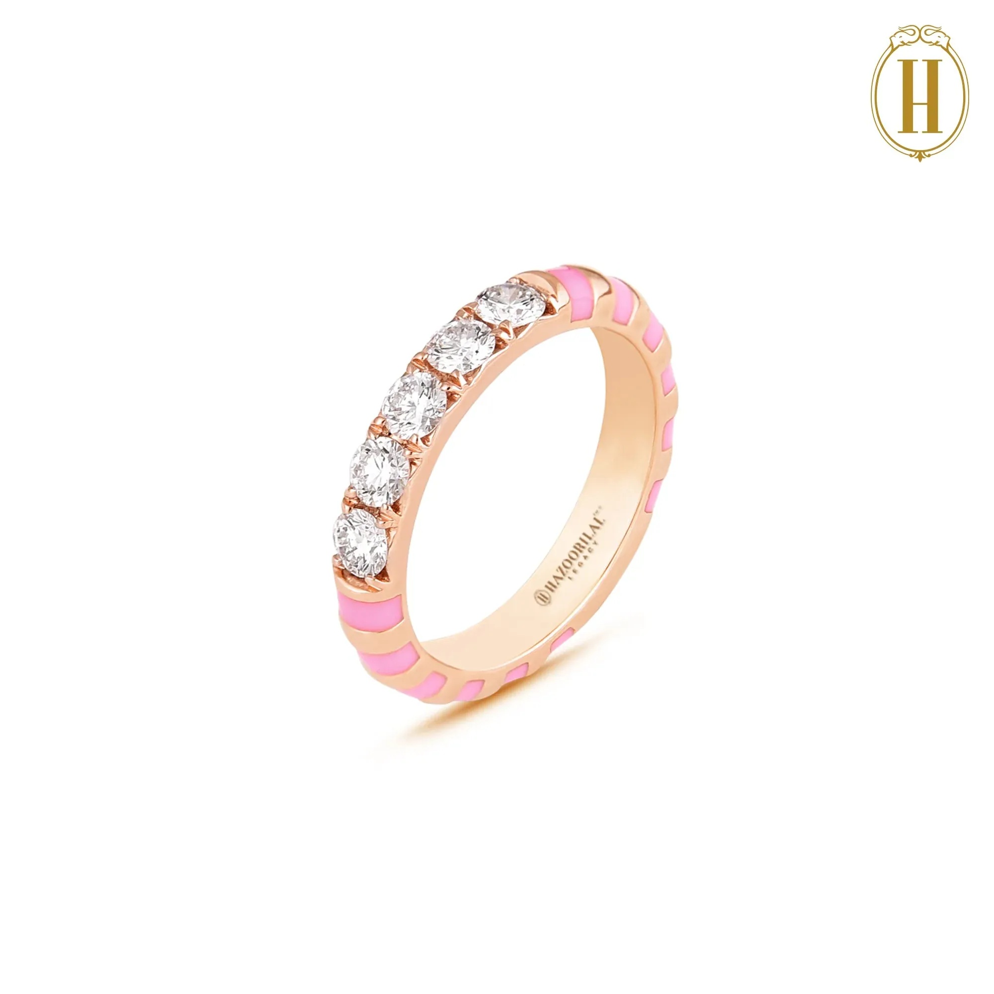 Hazoorilal Legacy diamond and pink enamel ring