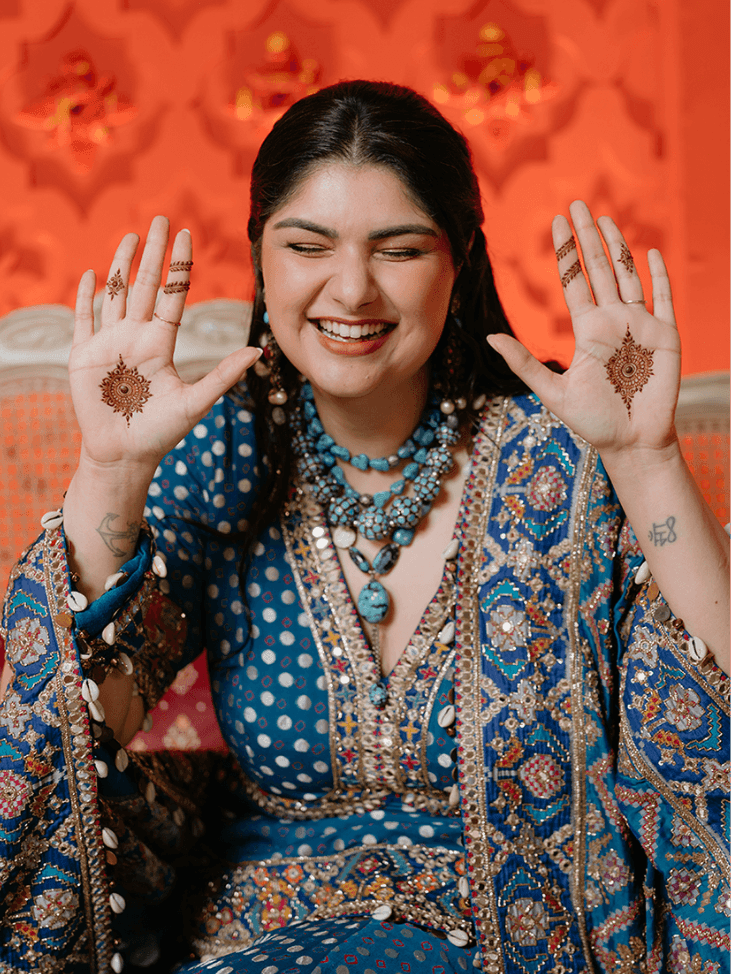 The bride wore custom Arpita Mehta for her mehendi celebrations