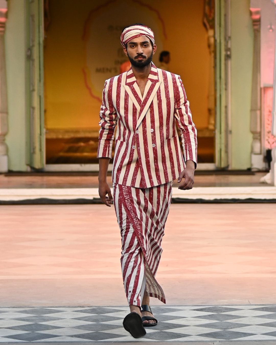 Striped veshti from Vivek Karunakaran's Idam collection